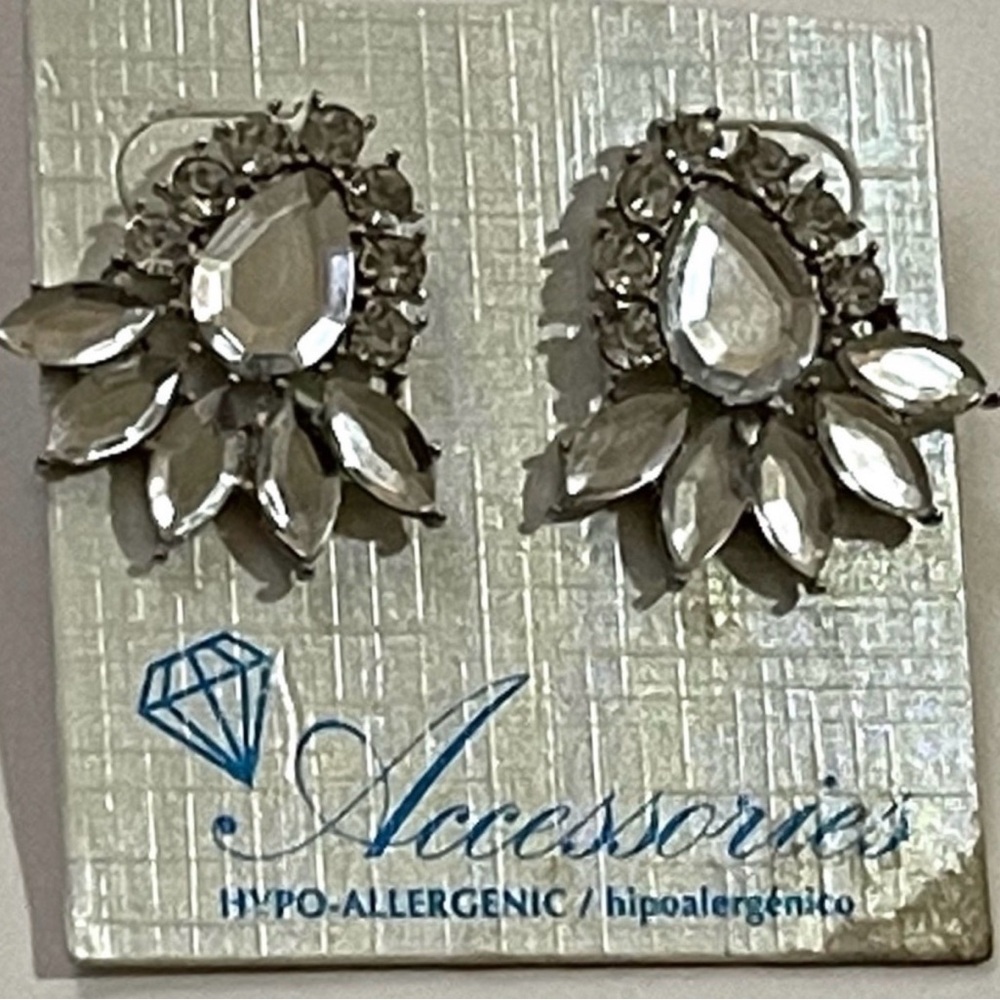 Accessories Clear & Silver Flower Petal Tone Pierced Earrings